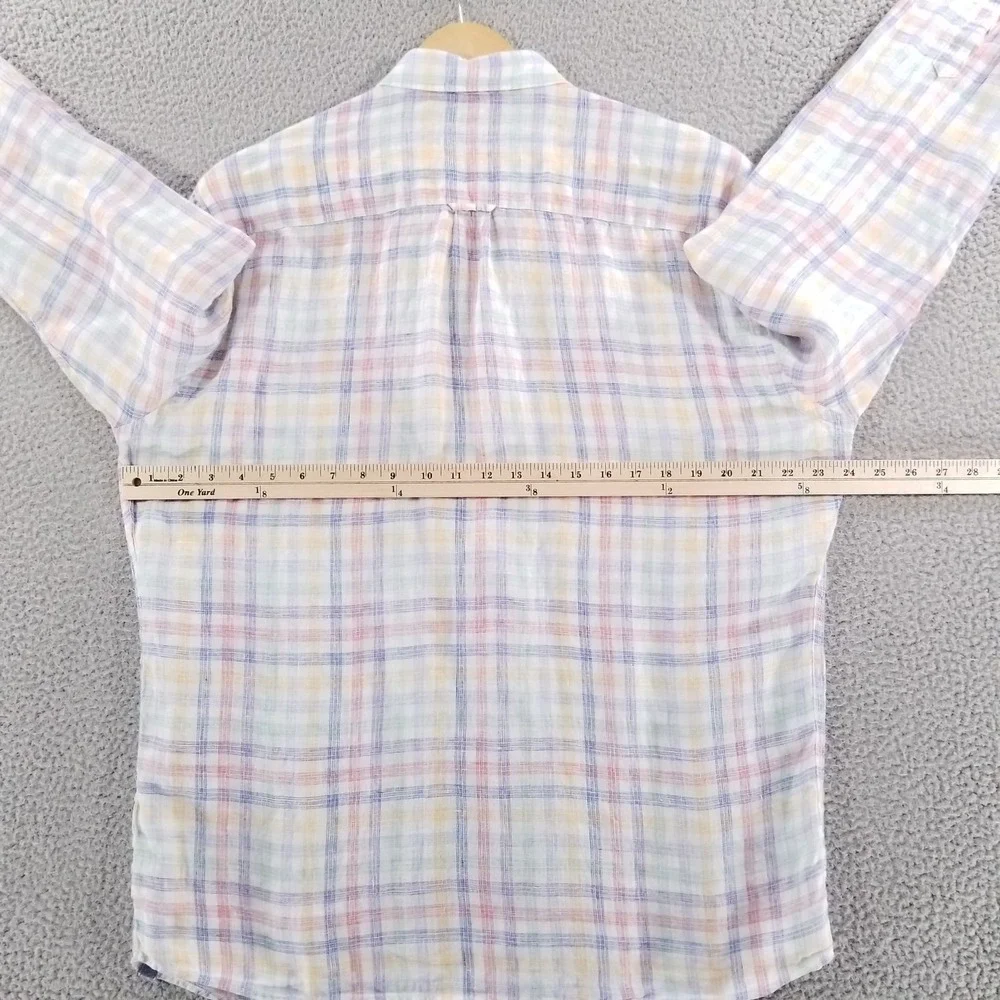 Peter Millar Shirt Mens Large White Colorful Plaid Crown Hammock Sport Linen